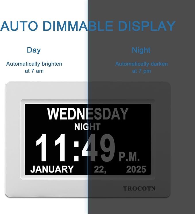 TROCOTN Dementia Clocks, Large Display Calendar Alarm Clock