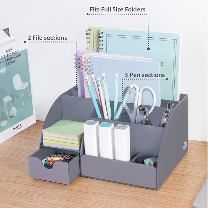 My Space Organizers Grey Desk Organizer, 9 Compartments, Office Supplies and Desk Accessories Organizer, Office Decor Desktop Organizer (Gray)