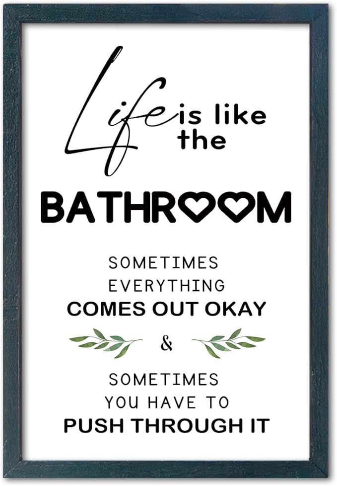 YWJKWLGS Funny Bathroom Wall Art, 11x16 Inch Black Framed Life is Like Bathroom