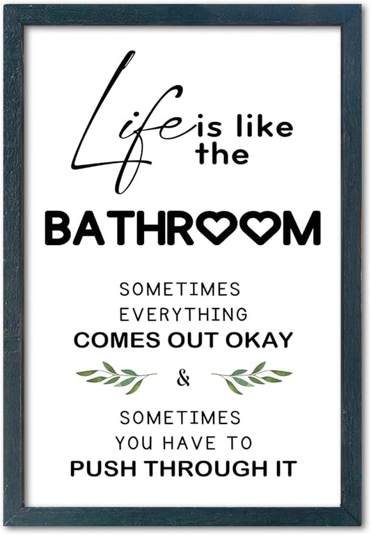 YWJKWLGS Funny Bathroom Wall Art, 11x16 Inch Black Framed Life is Like Bathroom