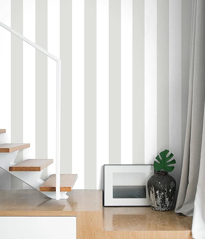 Guvana 17.7"×394" Grey and White Peel and Stick Wallpaper Striped Contact Paper
