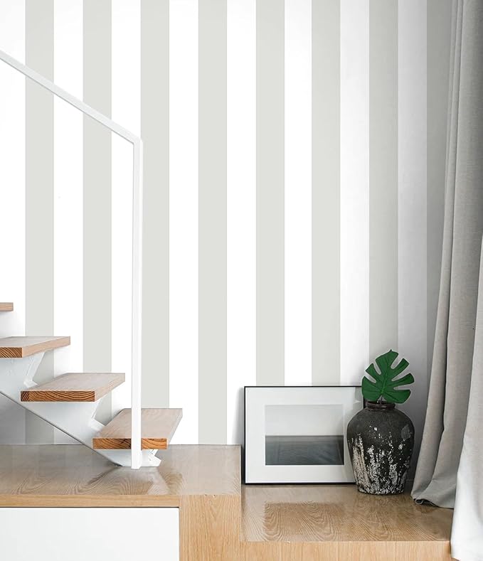 Guvana 17.7"x197" Striped Peel and Stick Wallpaper Grey and White Contact Paper