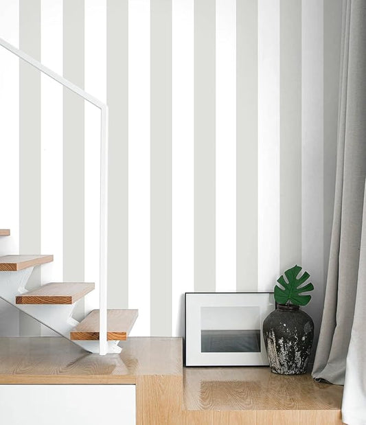 Guvana 17.7"x197" Striped Peel and Stick Wallpaper Grey and White Contact Paper