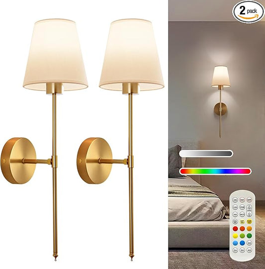Battery Operated Wall Sconce Set of 2, Cordless Wall Lamps