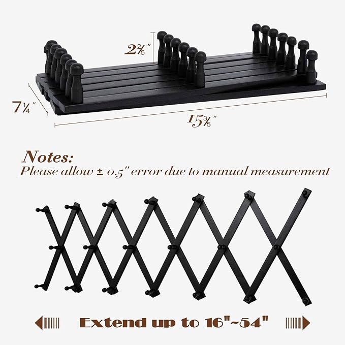 SCUNDA Wall Rack with 20 Hooks, Wooden Wall Expandable Coat Rack