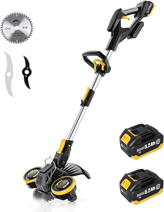 Brushless Cordless Weed Wacker, 4820 Gear Brushless Motor 20V Battery Powered Weed Eater, 3-in-1 Trimmer/Edger/Lawn Mower (with Two 5.2Ah)