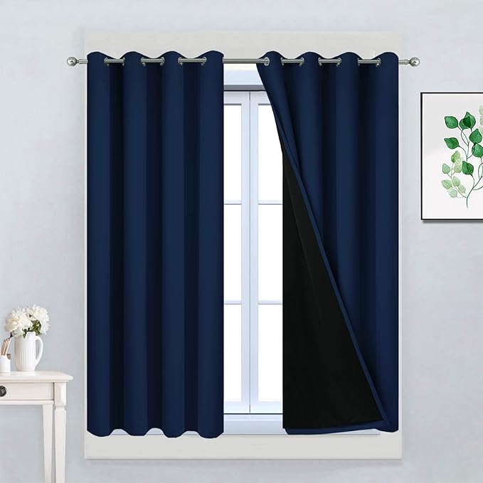 Yakamok 100% Blackout Curtains 45 Inches Long, 2 Thick Layers Total Blackout