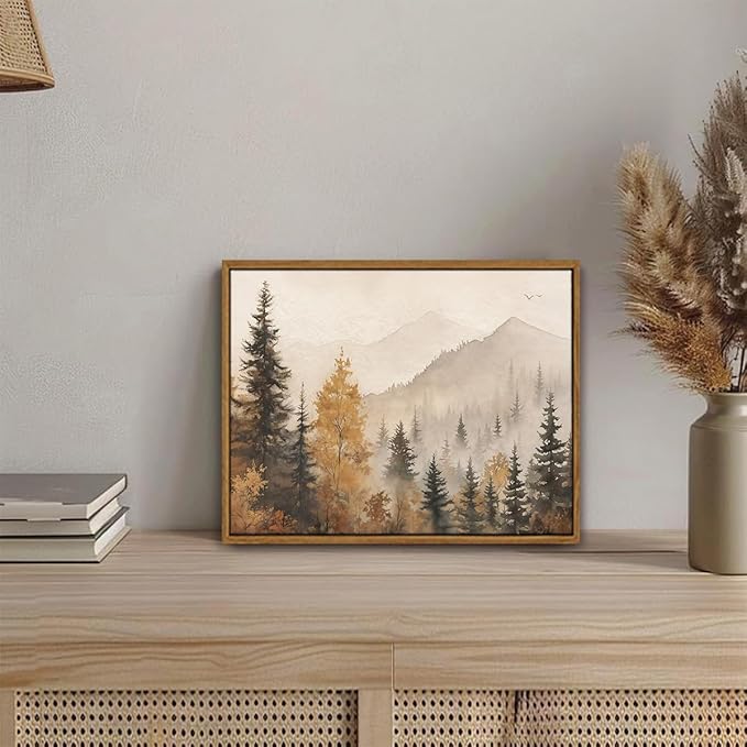 OIQArtOIQ Vintage Framed Wall Art Autumn Mountain Landscape Canvas Art Prints