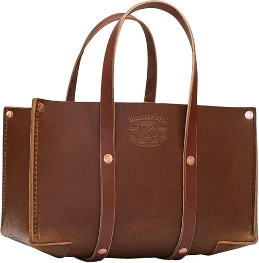 Woodman's Pal Buffalo Leather Tote Tool Bag For Hand Tools, Gardening, Outdoorsmen, Heavy Duty Premium Storage Leather Organizer - USA (Golden Brown)