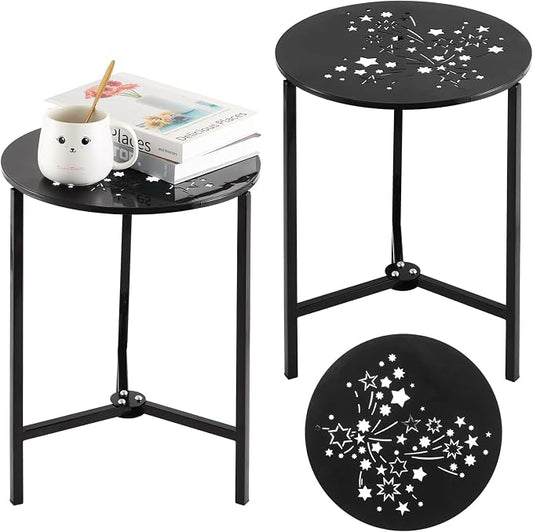 Party Zealot Set of 2 Small Round Metal Side Tables 13 Inches Black Outdoor End Tables for Patio, Balcony, Porch or Garden â Weather-Resistant Corner Coffee Table for Small Spaces & Indoor Plant Stand