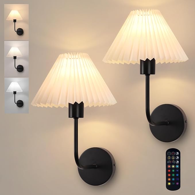 Rechargeable Battery Operated Wall Sconces Sets of 2, 15 Colors Wireless Wall