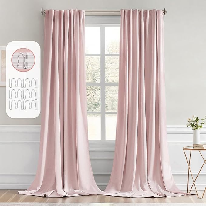 MIULEE Baby Pink Back Tab Blackout Curtains 108 Inch Long 2 Panels Set