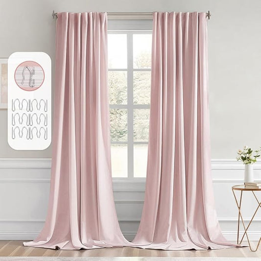 MIULEE Baby Pink Back Tab Blackout Curtains 108 Inch Long 2 Panels Set