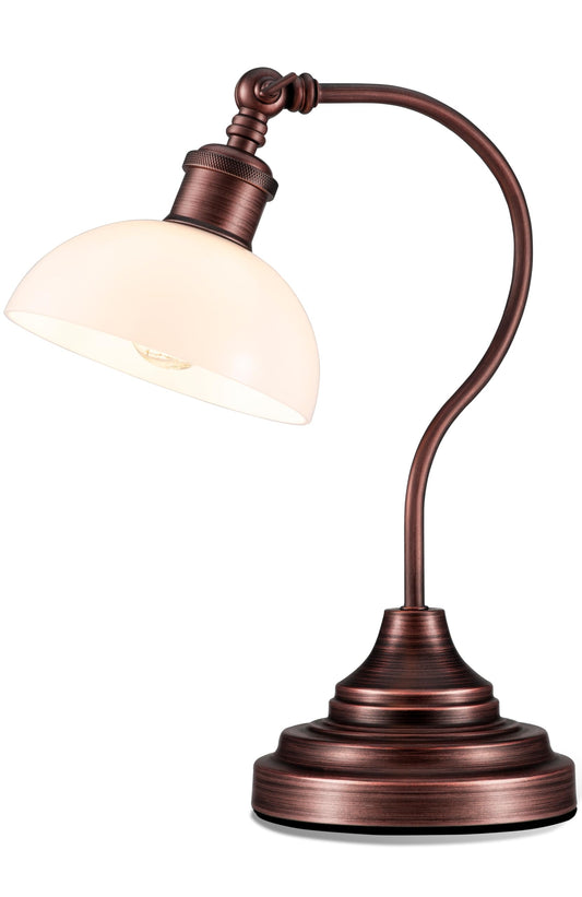 Anxingtools Cordless LED Table Lamp, Rechargeable, 3-Level Dimming, USB-C Charging, 180? Swivel Head, Oil Rubbed Bronze-White Glass