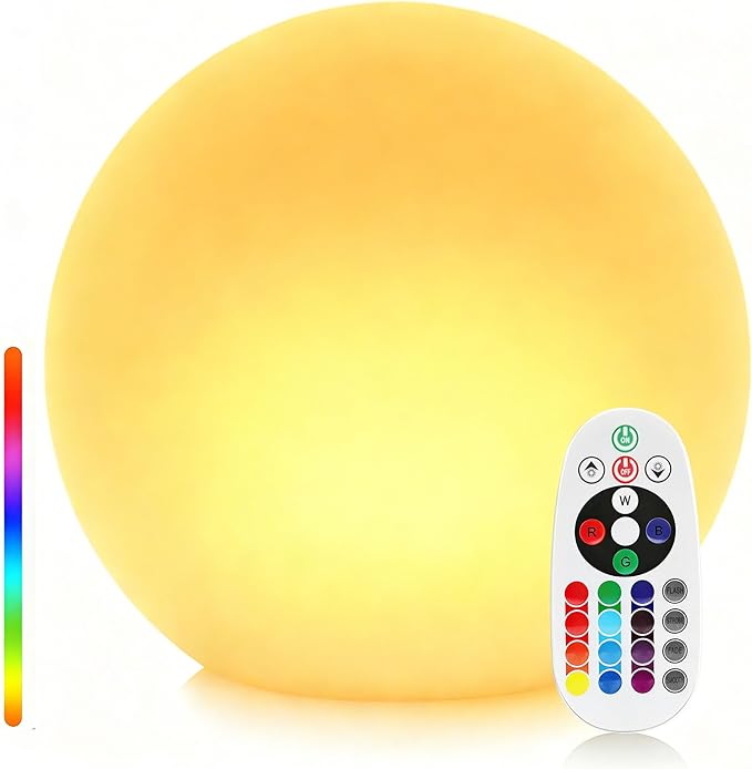 20-inch Giant LED Ball Light, Commercial Grade Outdoor Globe Landscape Lighting, RGB Color Changing, Rechargeable Waterproof Orb for Hotels