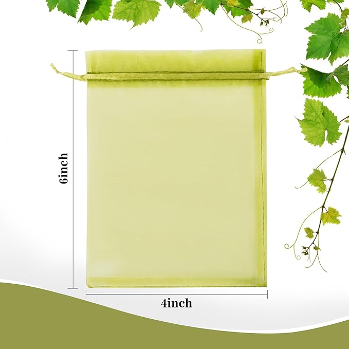 Sukh 100PCS Fruit Protection Bags - 4"x6" Fruit Cover for Fruit Tree Netting Fruit Nets to Protect Tomato Grape Mesh Fruit Organza Bags Green Net Produce Bag for Fruits & Vegetables Reusable