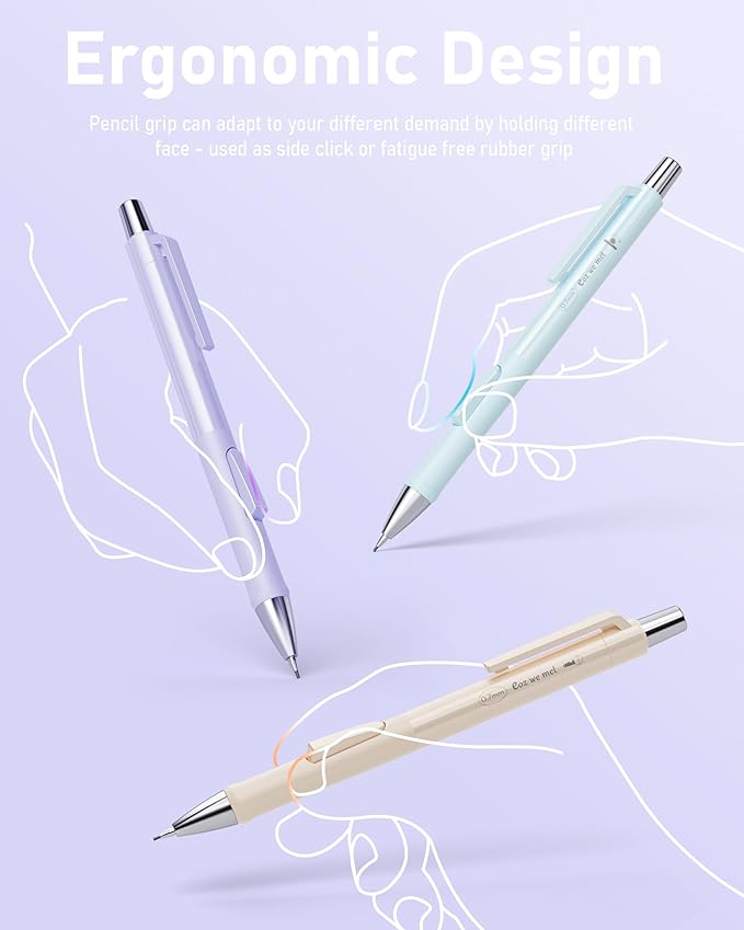 Nicpro 4PCS Pastel Mechanical Pencil 0.5mm, Cute Fast Click Mechanical Pencils Set with 100PCS HB Lead Refills, Erasers and Eraser Refills, Aesthetic School Supplies for Writing, Drawing, Sketching