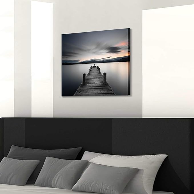 Hardy Gallery Lake Pier Canvas Wall Art: Vintage Wooden Dock Artwork Painting for Living Room (24'' x 18'' x 1 Panel)