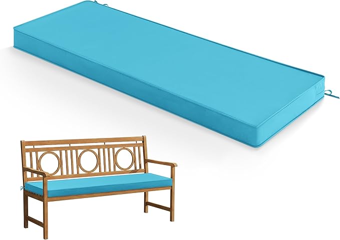 Summsun Outdoor Bench Cushion: Waterproof and Fade Resistant Patio Furniture Cushions - Non-Slip Bench Pad Cushion with Removable Cover for Garden Swing Porch Sofa Settee, 48 x 18 x 3 Inch, Teal