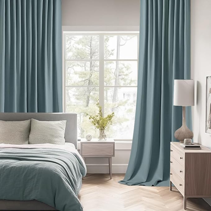 MIULEE Greyish Blue Back Tab Blackout Curtains 72 Inches Long 2 Panels Set