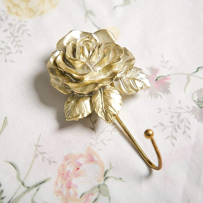 Gold Flower Wall Hooks, Whimsical Resin Rose Flower Decorative Bathroom Hooks