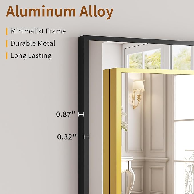 VooBang Mirror Full Length, Aluminum Alloy Frame Full Body Mirror, Standing