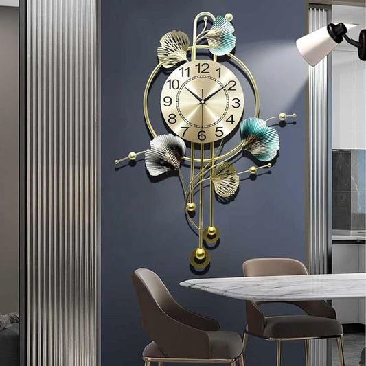 Wall Clocks for Living Room Decor, Unique 3D Metal Iron Ginkgo Leaf Wall Art