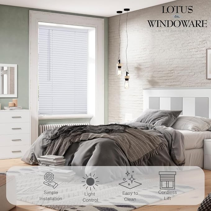 LOTUS & WINDOWARE Cordless 1" Vinyl Blind, Room Darkening, Horizontal Blinds