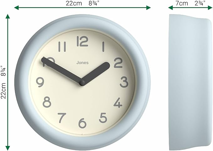 JONES CLOCKS® Fuze wall Clock | Small Round Clock | Pale Blue | Playful Modern