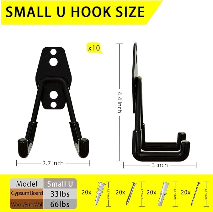 10 Pack Garage Hooks Heavy Duty with Anti-Slip Coating, Steel Utility Ladder Hooks for Hanging Garden Tools, Hoses, Ropes, Bikes and More (3in)