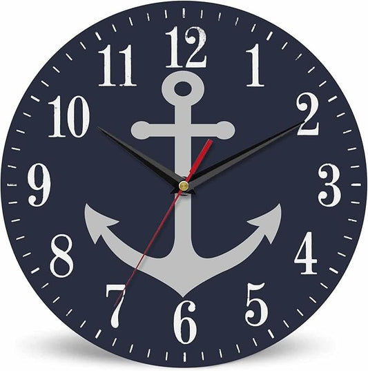 Mxocom Anchor Wall Clock Boat Anchor Marine Navigation Blue 10 Inch Silent Non