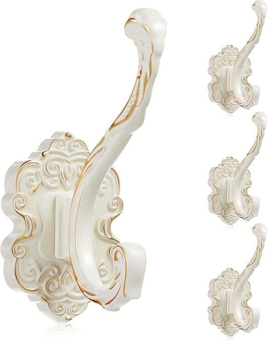 Zonon 4 Pcs White Wall Hooks Set Vintage Coat & Towel Hooks