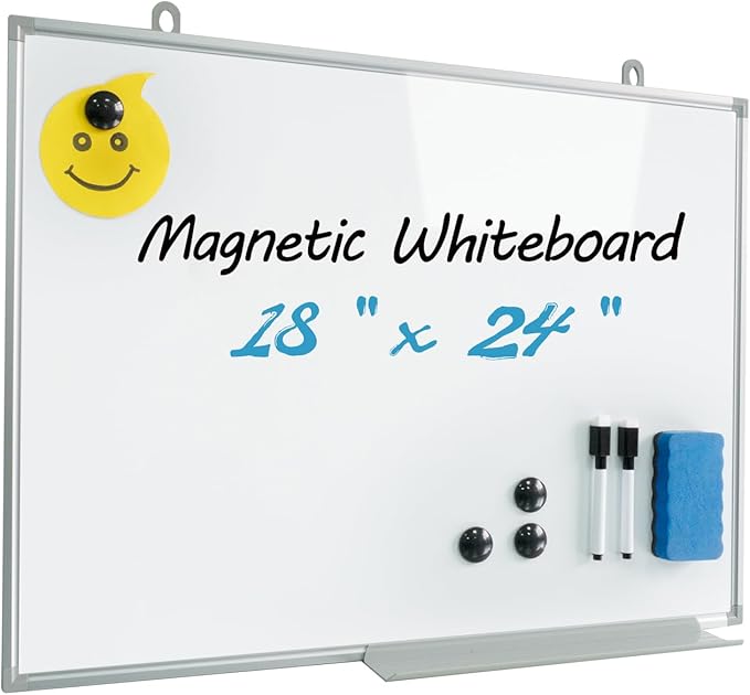Magnetic Writeboard 18X24 Dry Erase Board Hanging & Wall Mounted Whiteboard S Aluminium Frame Message Boards for Home, School, Office, Kitchen