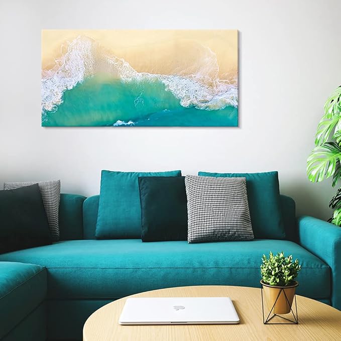 Goldfoilart Beach Canvas Wall Art Ocean Sea Waves Wall Decor Coastal
