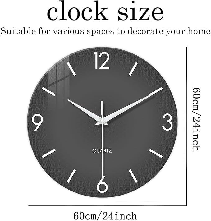 XFM Modern Wall Clock 24 Inch Large Grey Wall Clocks Battery Operated Gray