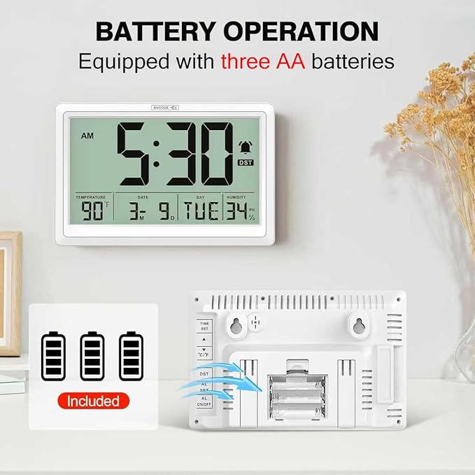 XREXS 10.4 Inch Digital Wall Clock, Battery Operated Large Display Clock