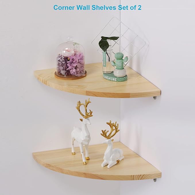 JORIKCHUO 12 inch Corner Wall Shelf Set of 2, Solid Wood Corner Floating Shelves