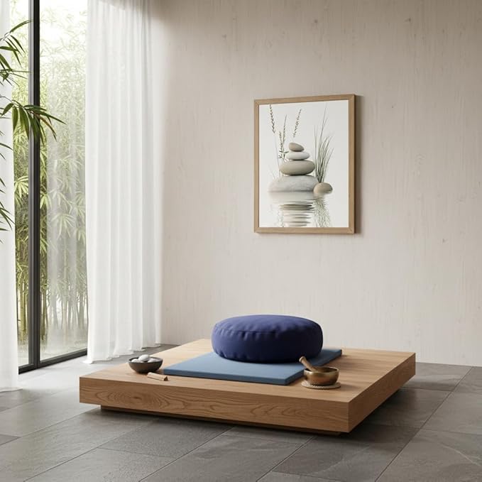 Wooden Frame Zen Stone Canvas Wall Art, Stacked Stones in Water Poster Print.