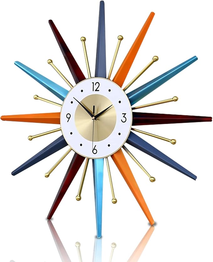 FIELDY Large Wall Clock 27.5 Inch Mid Century Wall Clocks Starburst Clock Non