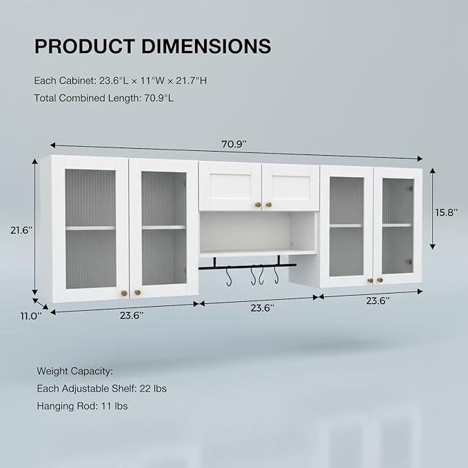 70.8"L Wall Mounted Laundry Room Cabinet Set