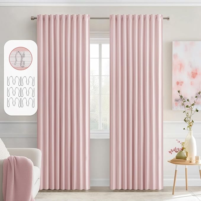 MIULEE Baby Pink Back Tab Blackout Curtains 84 Inch Length 2 Panels Set