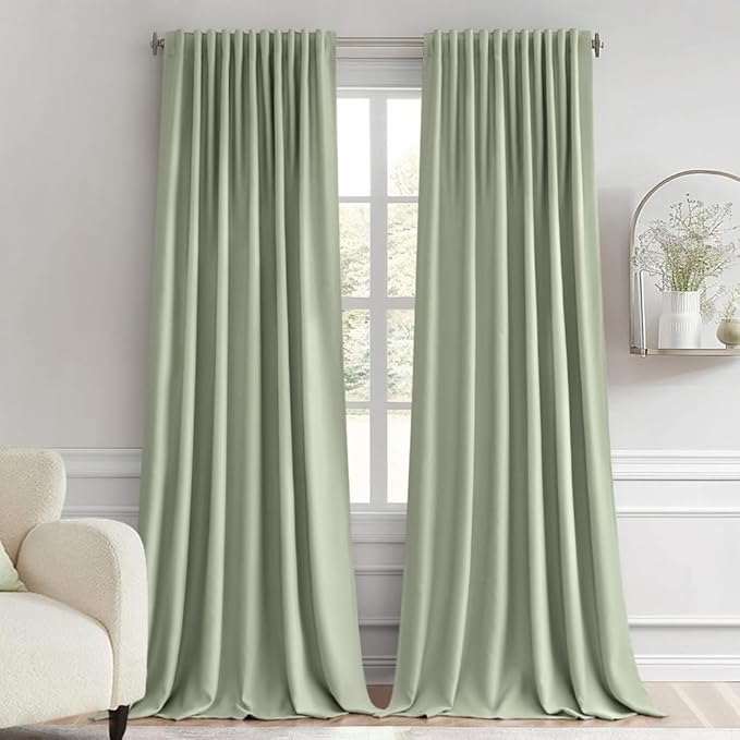 MIULEE Sage Green Back Tab Blackout Curtains 96 Inch Length 2 Panels Set