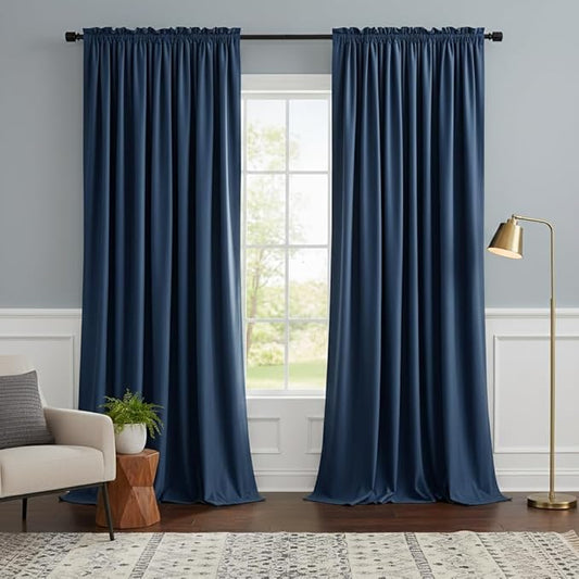 NICETOWN Blue Velvet Curtains 108 inches Long, Room Darkening Luxury Silky
