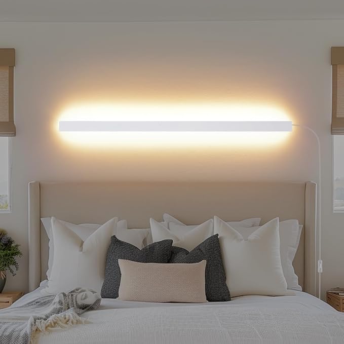 KELUOLY Modern Plug in Long Wall Sconce, 39.3" White Matte LED Wall Lights
