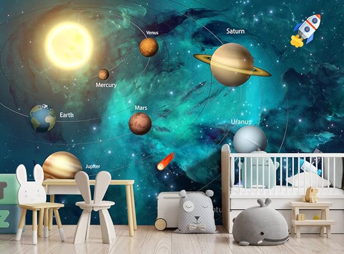 Kids Universe Planet Galaxy Wallpaper Solar System Starry bight Sky Ceiling