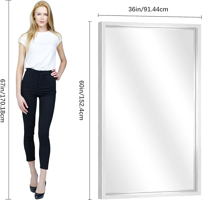 60x36 Inch Brushed Silver Bathroom Mirror, Large Rectangular Mirror