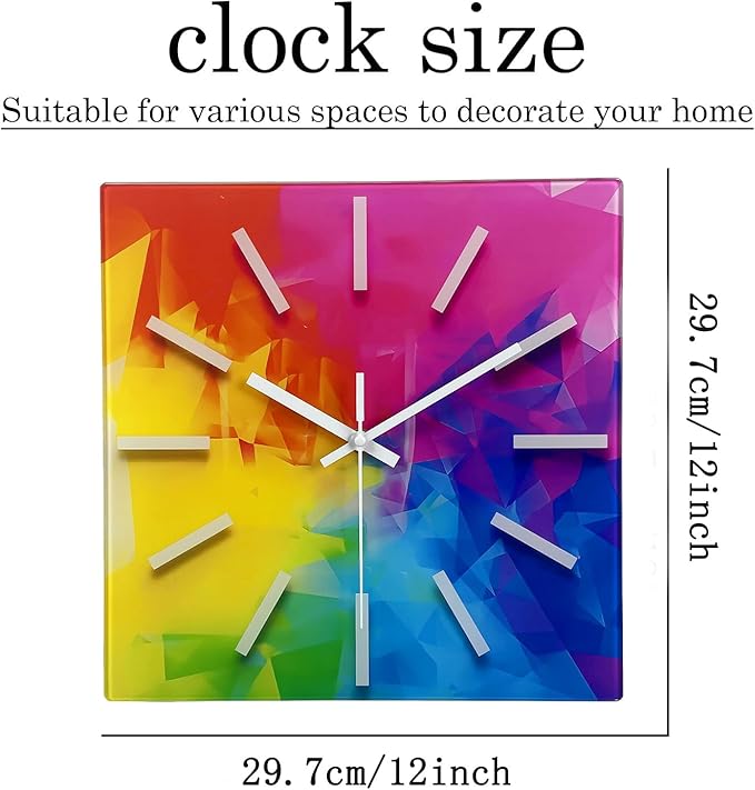 Square Glass Wall Clock Silent Analog Wall Clocks Battery Operated 12 Inch