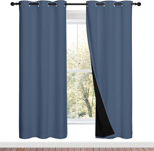 NICETOWN 100% Blackout Curtains Thermal, Stone Blue, 1 Pair, W37 x L70