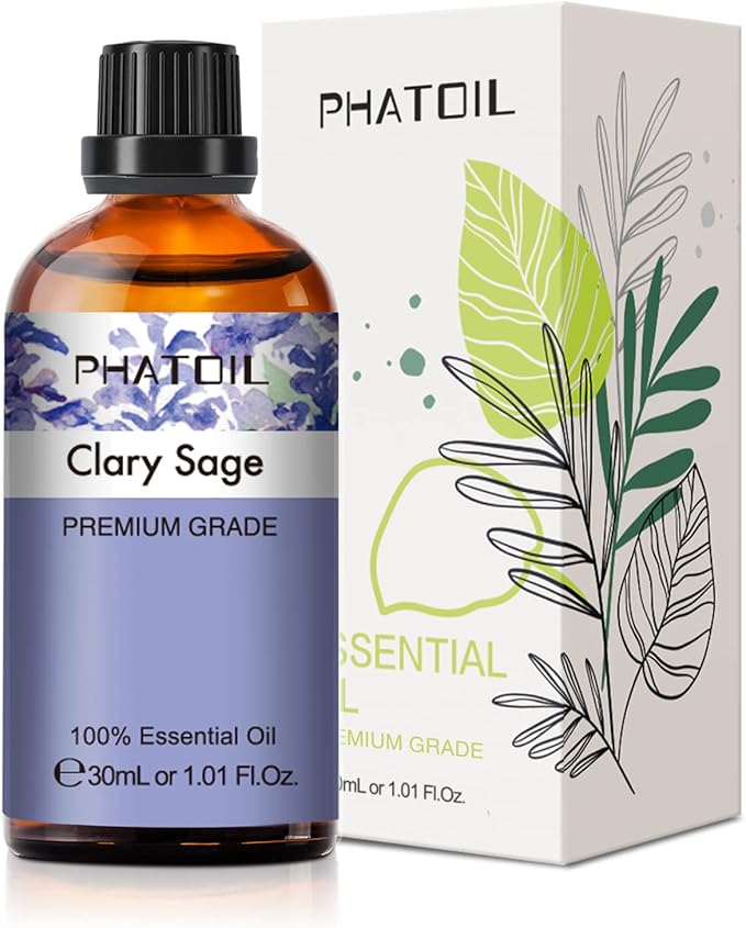 Clary Sage Essential Oil, 1.01Fl.Oz (30ML) PHATOIL Pure Essential Oil Singles for Aromatherapy Diffusers, Humidifiers, Great for DIY Candle and Soap Making, Gift for Friend