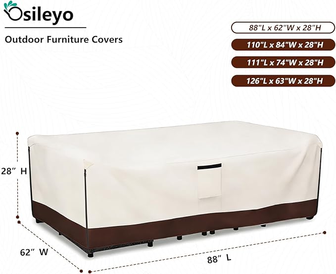 Patio Furniture Covers Waterproof,600D Heavy Duty Patio Cover for 6/7/8 PCS Sets Sectional Sofa Couch Dining Rocking Swivel Chairs Ottomans Coffee Table,88L x 62W x 28H inch Beige & Brown